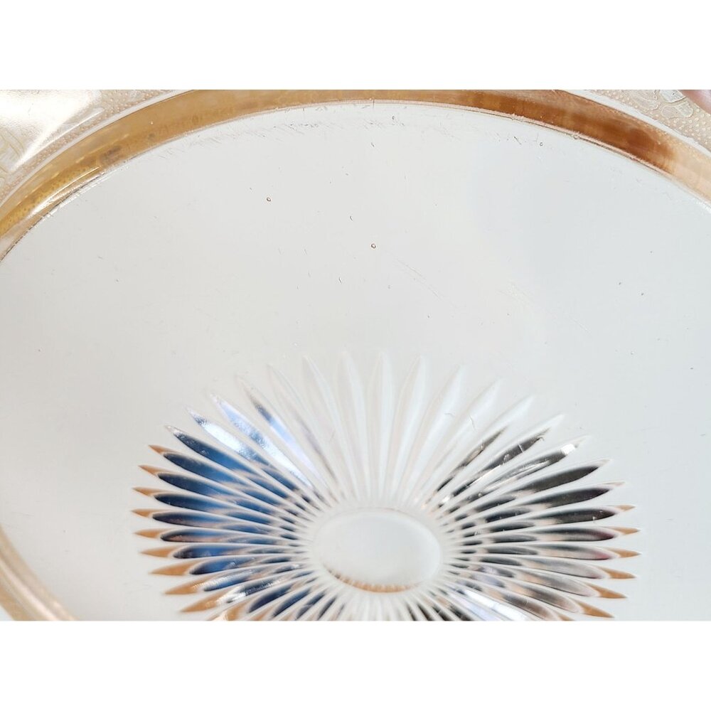 Vtg Glastonbury Lotus Rambler Rose Platter Made in USA Pink glass Gold Gilt Rim - Picture 6 of 14